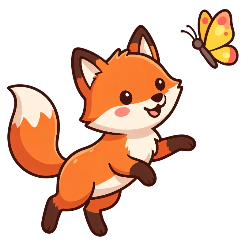 Expressive Kawaii Fox and Butterfly Childrens Art