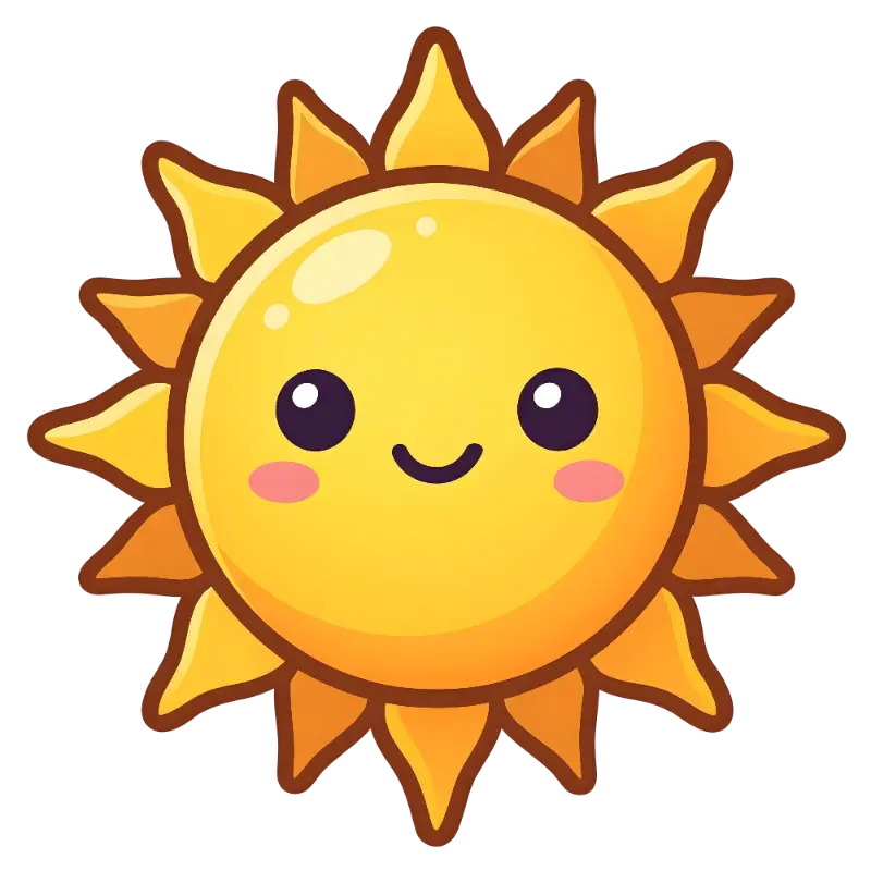 Cheerful Cartoon Sun with Pink Blush and Large Happy Eyes