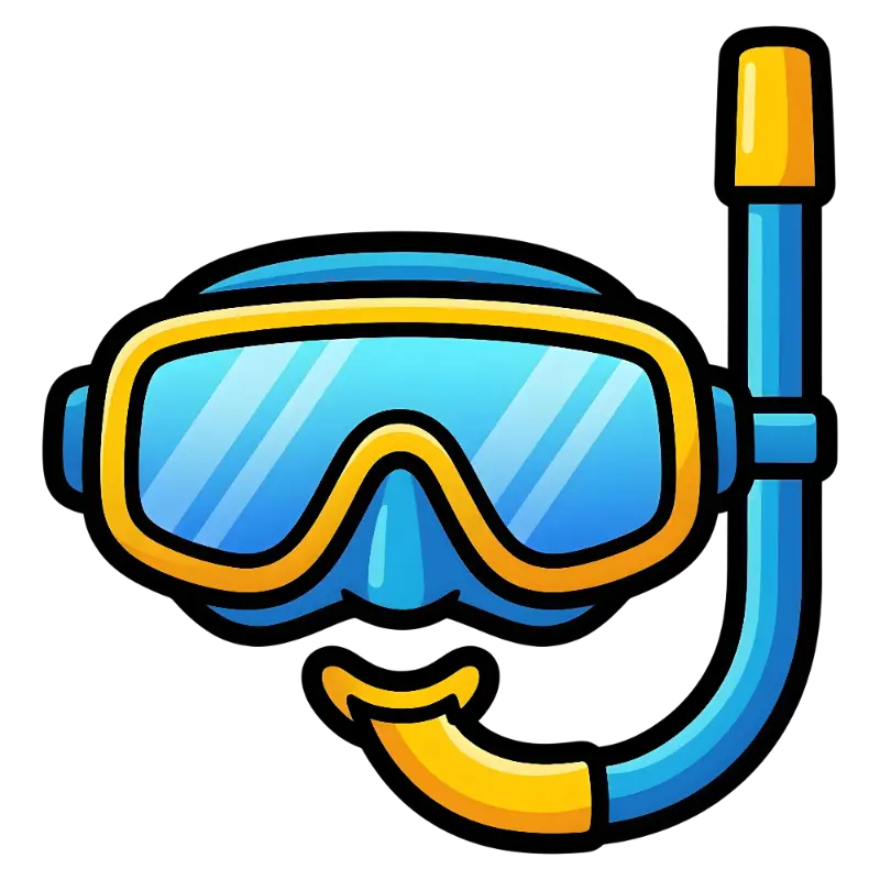 Bold Outline Cartoon Blue Yellow Snorkel Mask and Snorkel