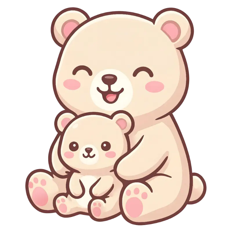 Kawaii Happy Parent and Cub Bears