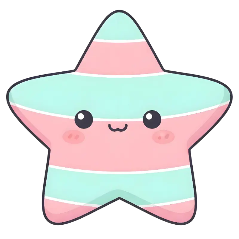 Kawaii Star Character with Pastel Pink and Mint Stripes Graphic