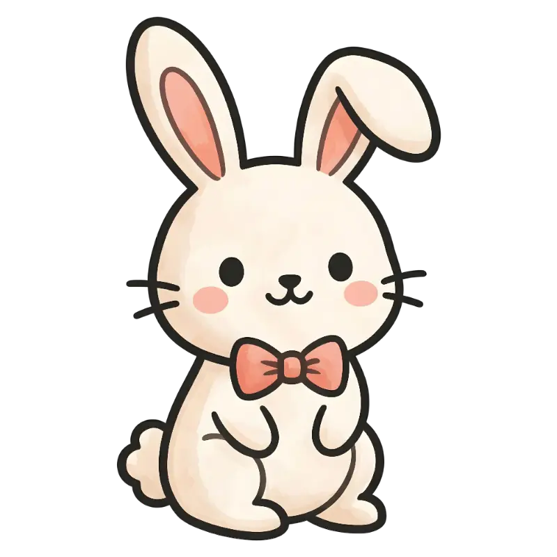Sweet Kawaii Rabbit with Large Ears and Pink Bow Tie Design