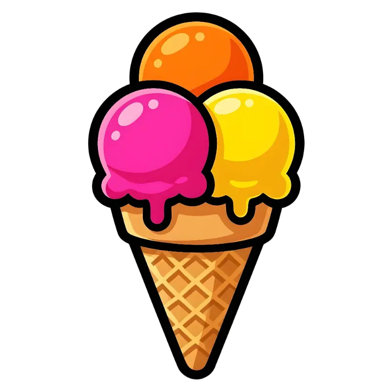 Playful Bright Cartoon Triple Scoop Waffle Cone