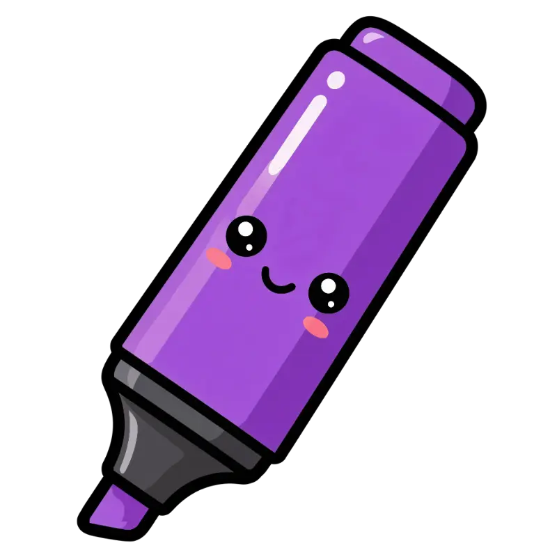 Simple Kawaii Purple Marker with Thick Outlines and Happy Expression