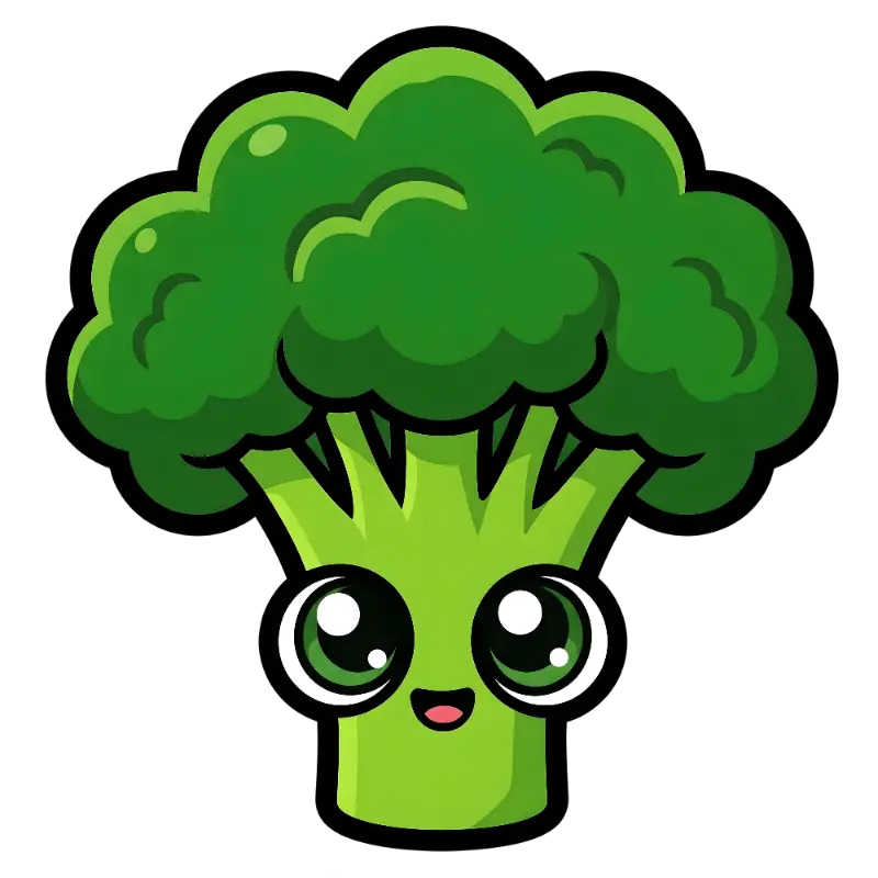 Cute Playful Broccoli Character with Large Expressive Eyes