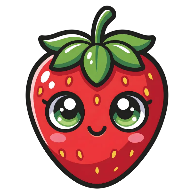 Playful Kawaii Strawberry Character with Expressive Eyes