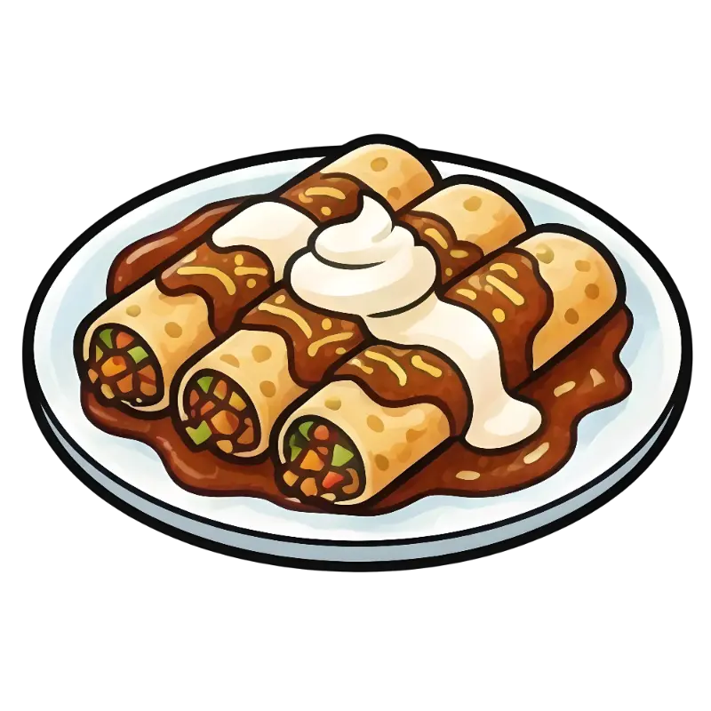 Cartoon Three Enchiladas with Sour Cream Dollop