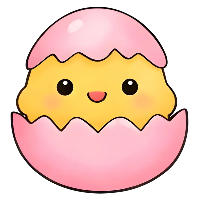 Cute Kawaii Chick Hatching from Pink Egg Easter Graphic