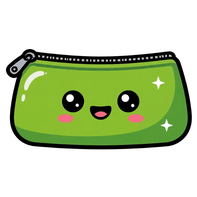 Kawaii Happy Face Green Pencil Case with Sparkles