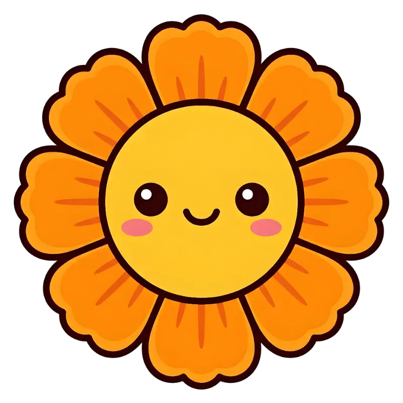 Cheerful Kawaii Yellow Orange Flower with Blush Cheeks