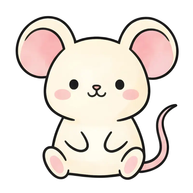 Friendly Kawaii Mouse with Blush Cheeks and Large Pink Ears