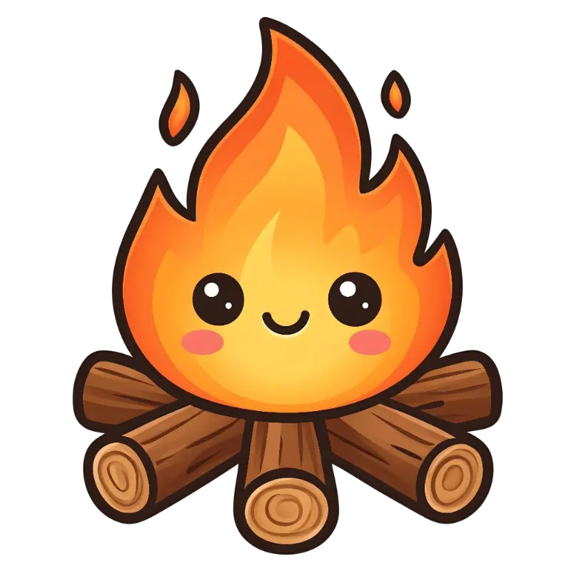 Kawaii Campfire Character on Logs