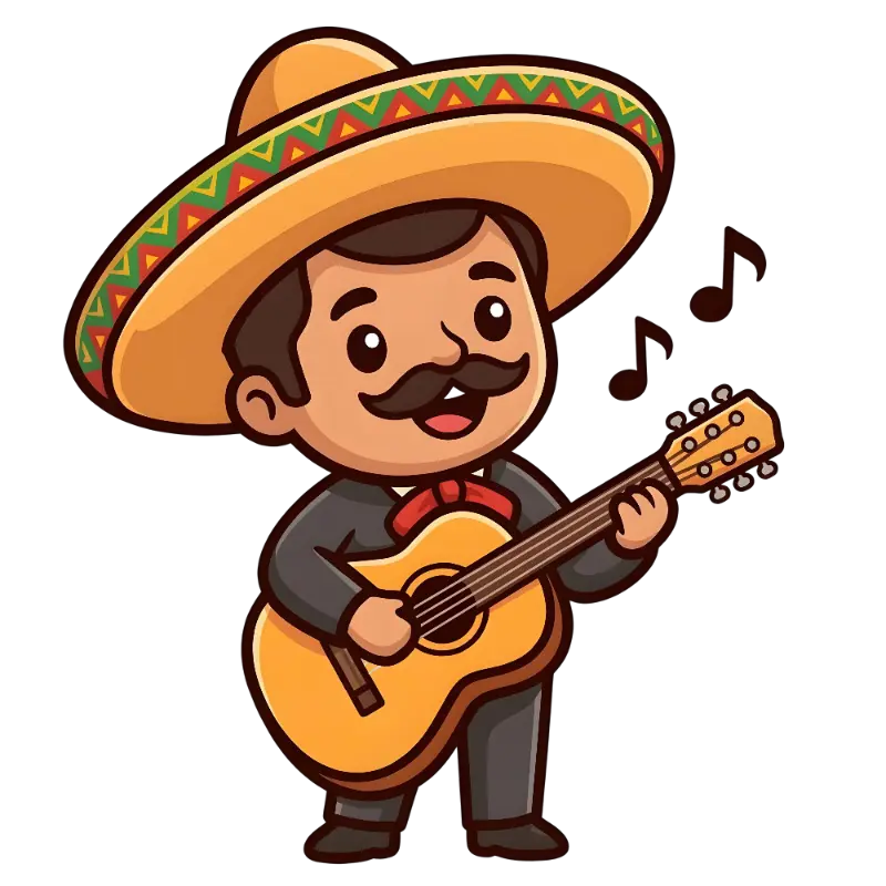 Cute Chibi Style Mariachi Character Playing Guitar