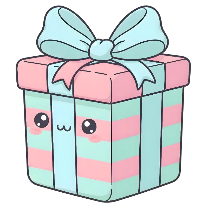 Kawaii Cartoon Gift Box with a Bow Sticker for Children and Teenagers