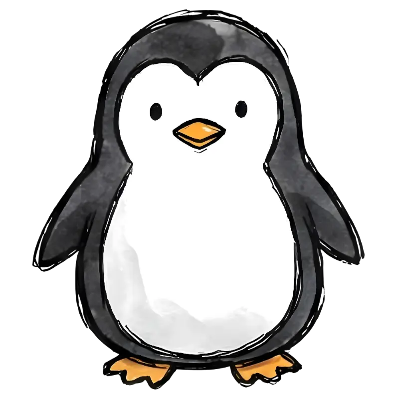 Playful Watercolor Cartoon Penguin Illustration for Kids