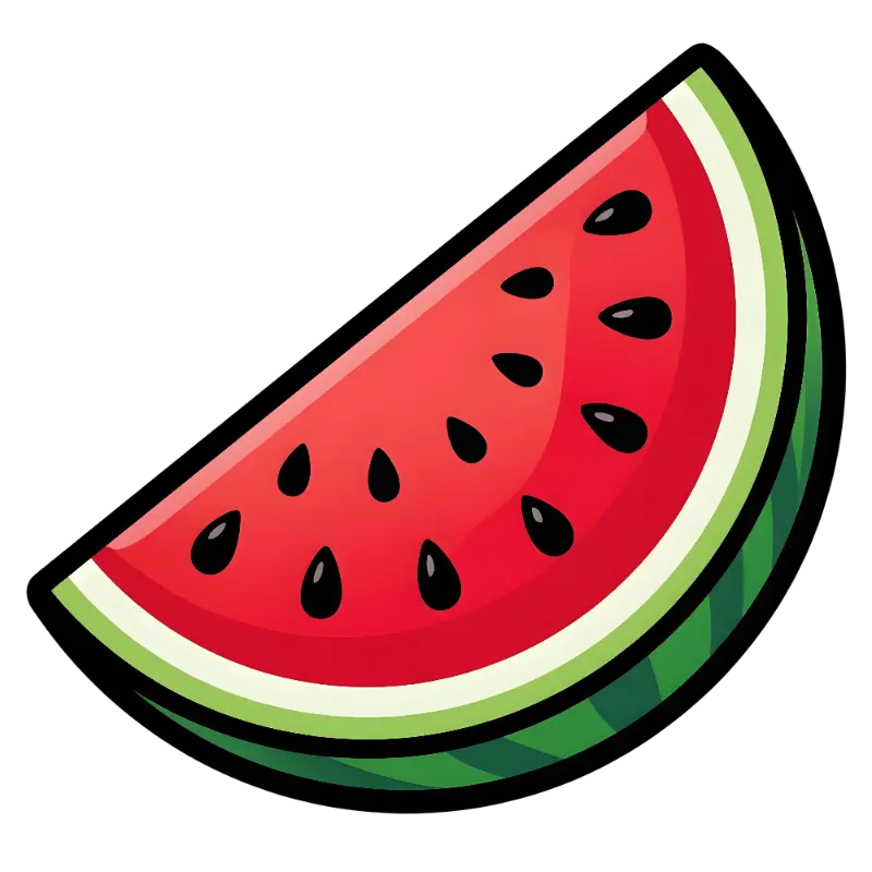 Cute Flat Watermelon Slice with Bright Red Flesh and Green Rind