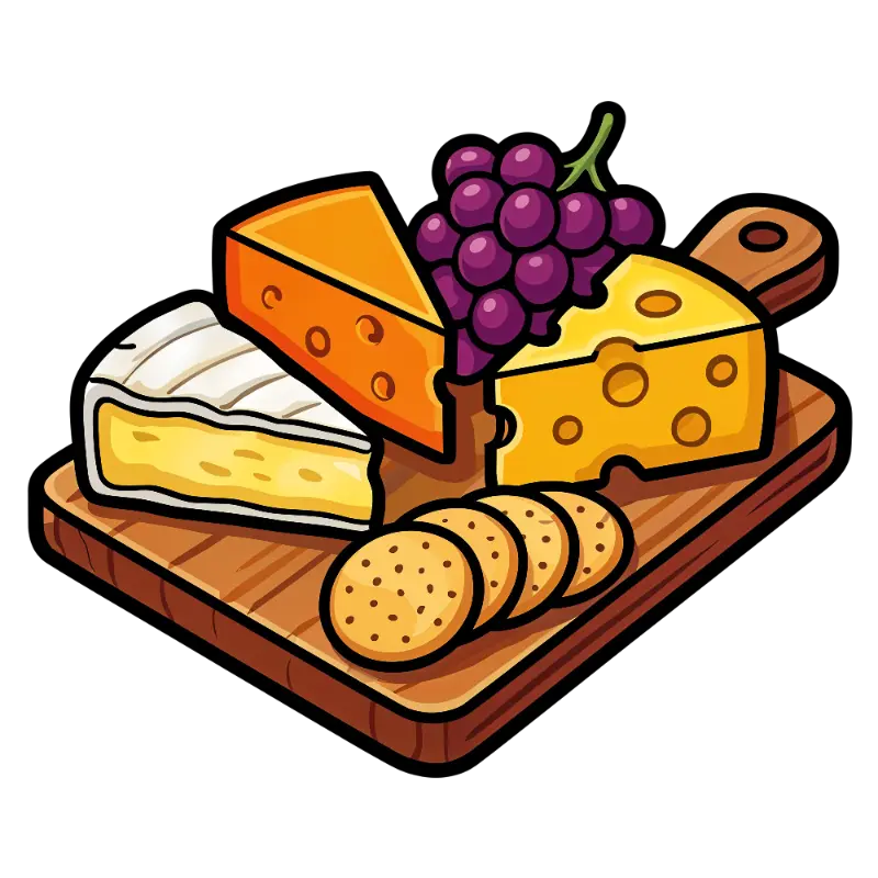Cartoon Cheese Board with Grapes and Crackers