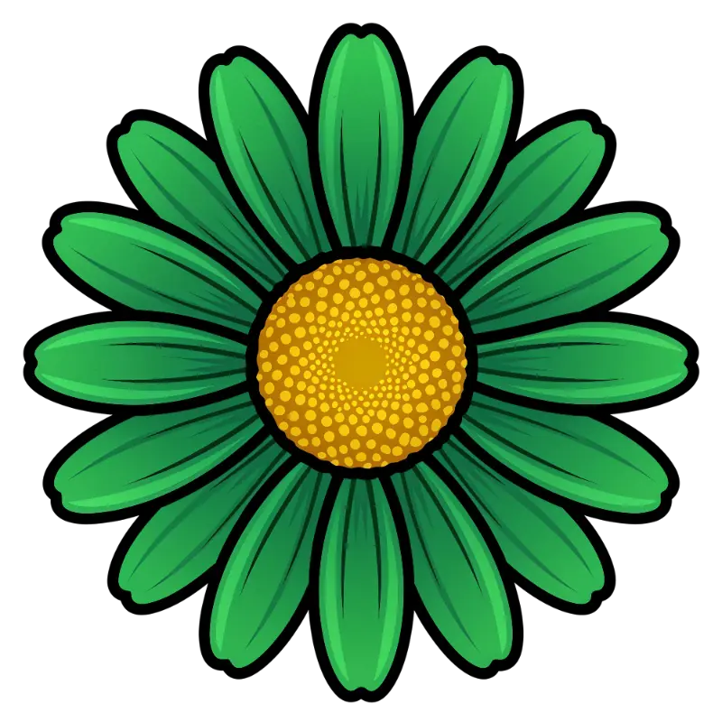 Graphic Art Green Flower with Yellow Spiral Dot Center