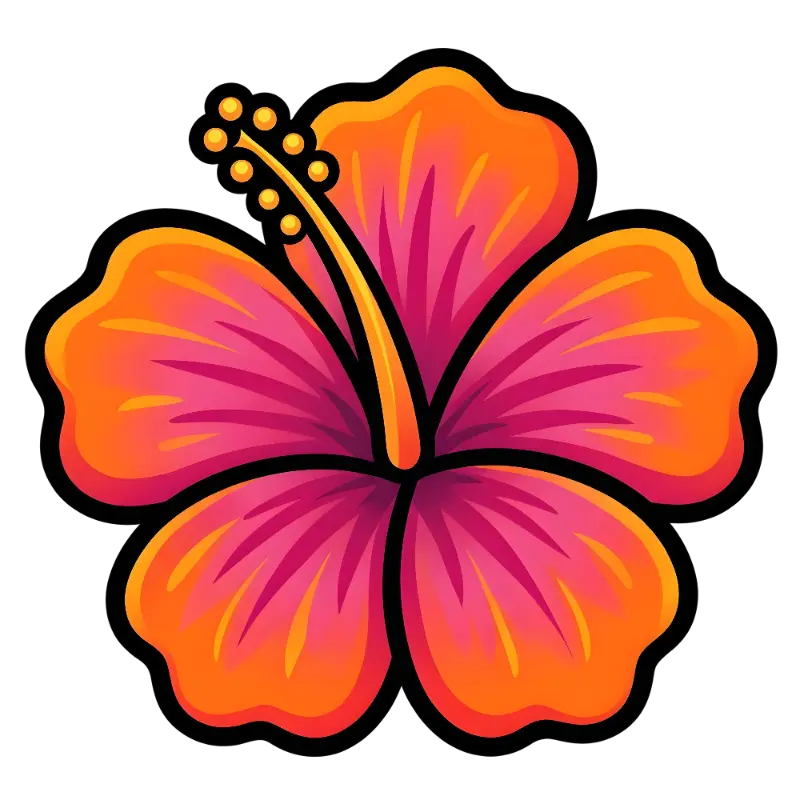 Vibrant Pop Art Hibiscus with Black Outlines and Smooth Color Blend