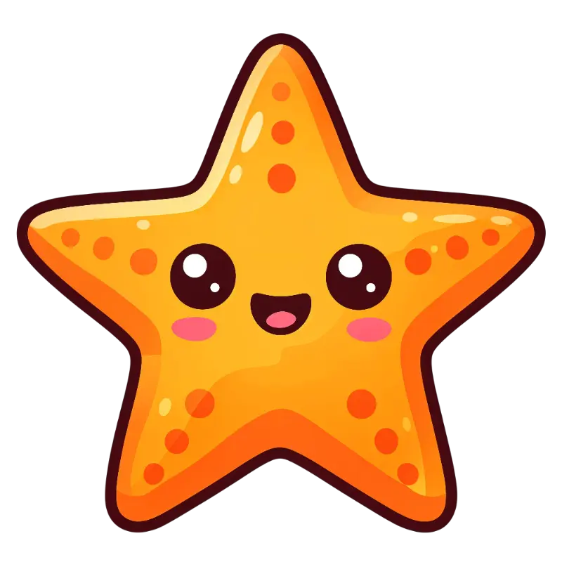 Kawaii Cheerful Orange Starfish Character with Pink Blush