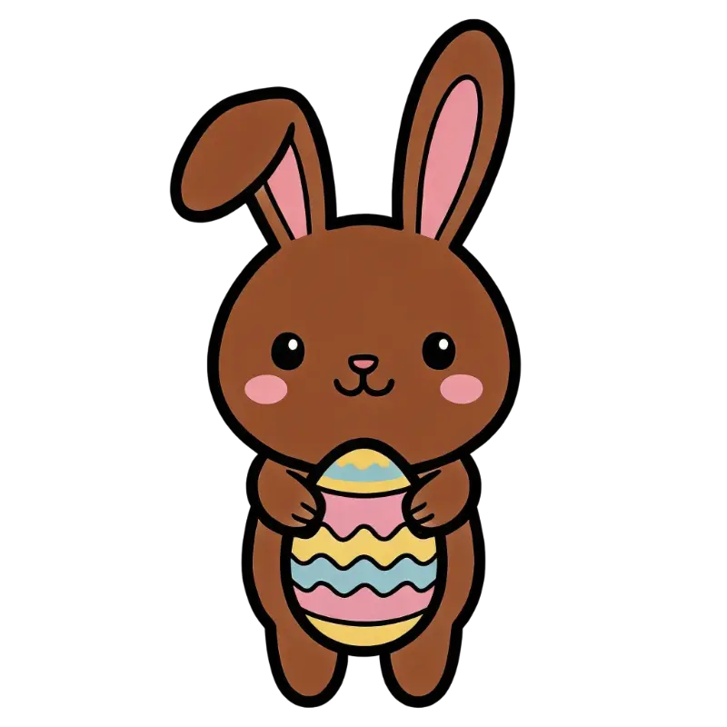Kawaii Bunny with Rosy Cheeks and Patterned Easter Egg