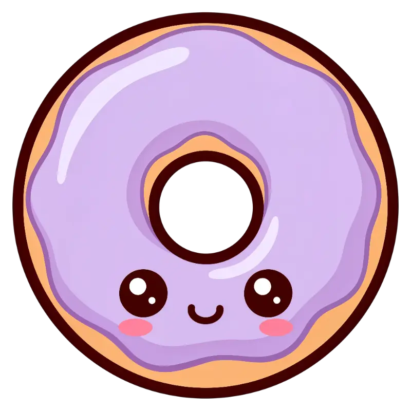 Kawaii Purple Frosted Donut Character with Happy Face