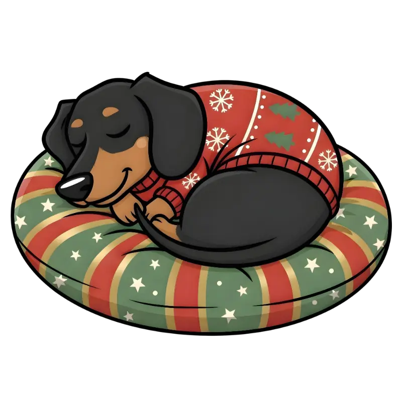 Cute Cartoon Sleeping Dachshund Christmas Sweater Graphic