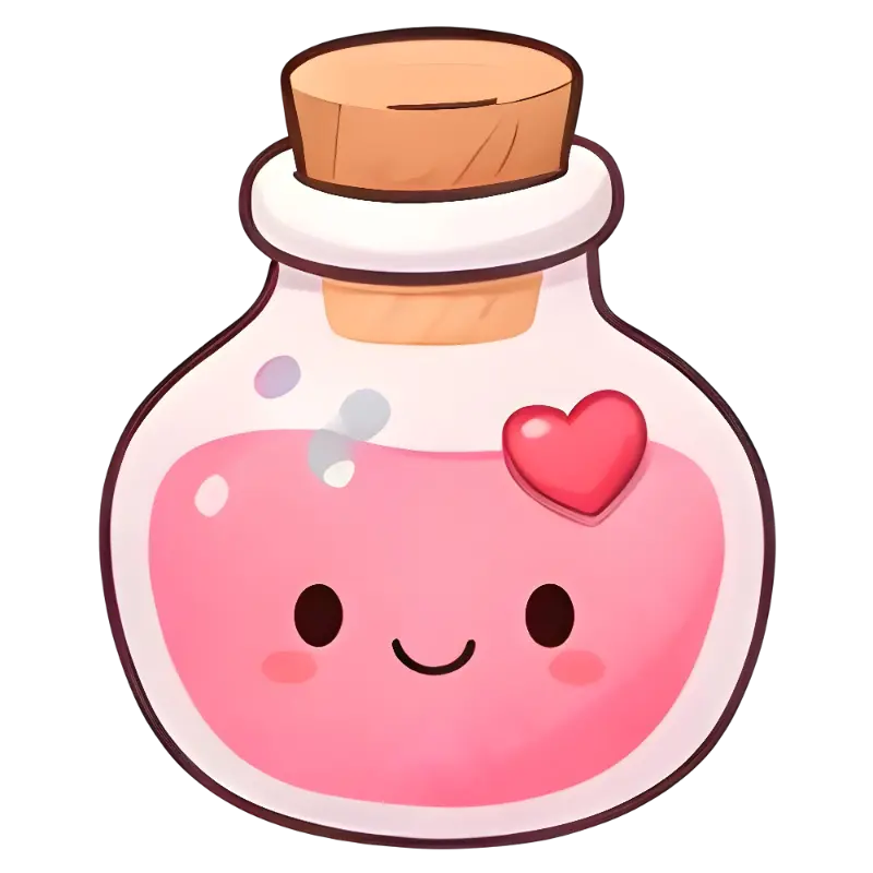 Kawaii Cute Pink Potion Bottle Sticker with Happy Face and Heart