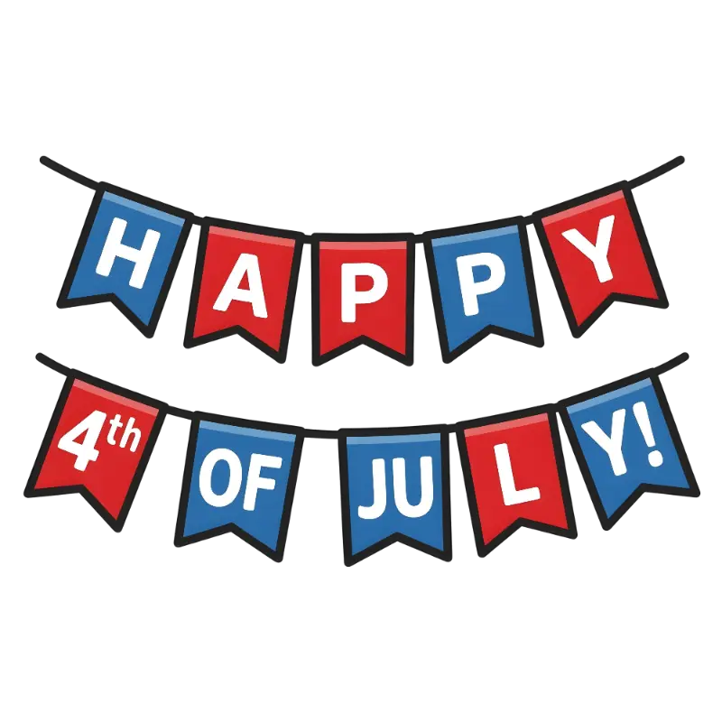 Illustrative Alternating Red Blue Happy 4th of July Bunting