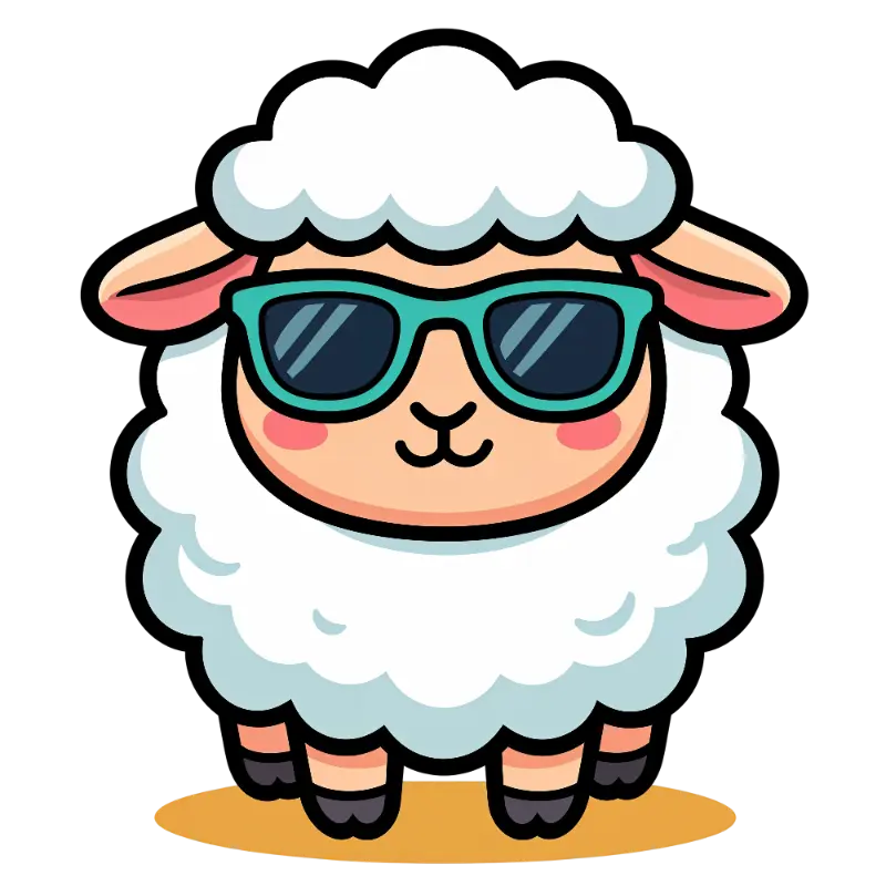 Vector Art Sheep Character with Teal Sunglasses & Blush