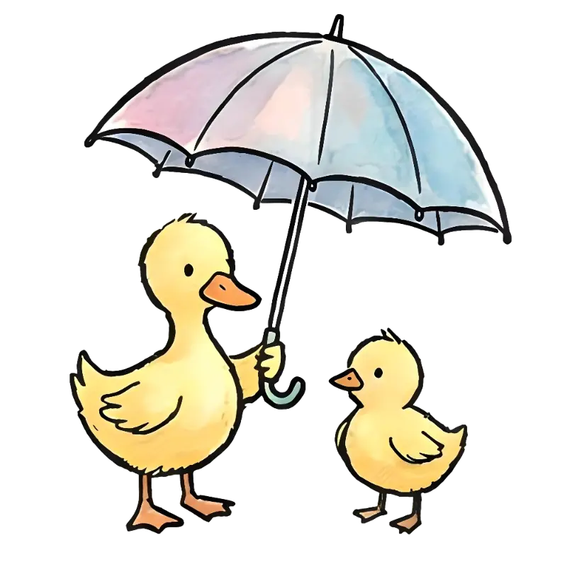 Gentle Duckling Protecting Smaller Duckling Illustration