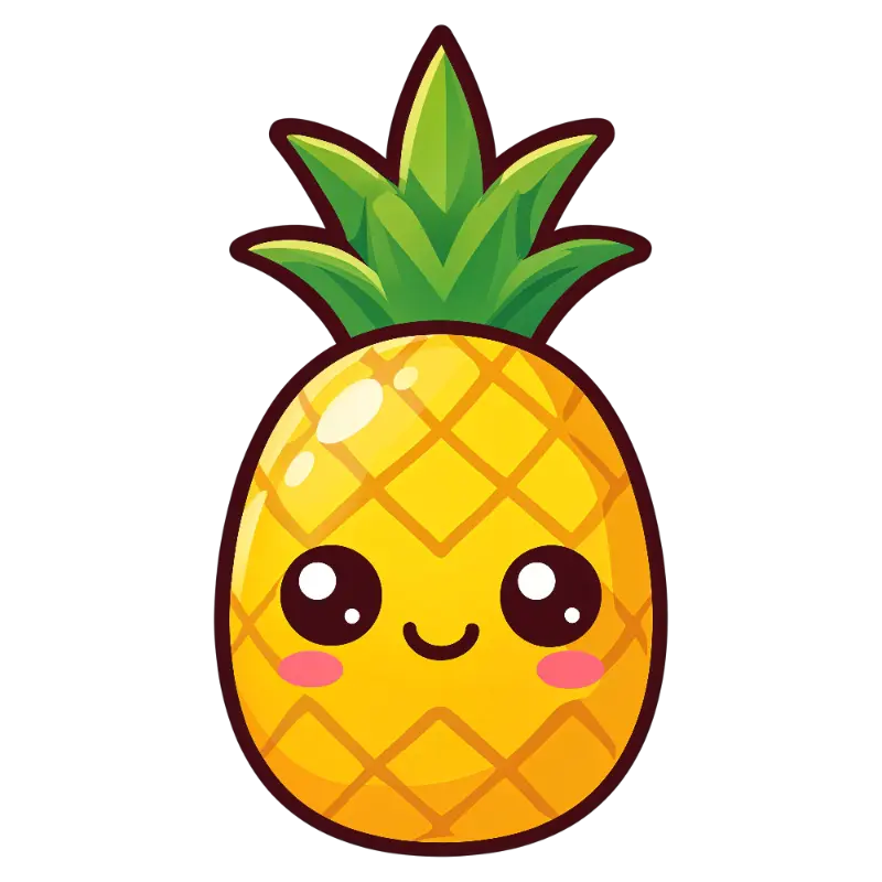 Kawaii Happy Pineapple Character with Shiny Highlights