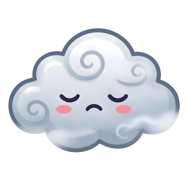 Kawaii Sad Cloud Character with Pink Blush and Closed Eyes