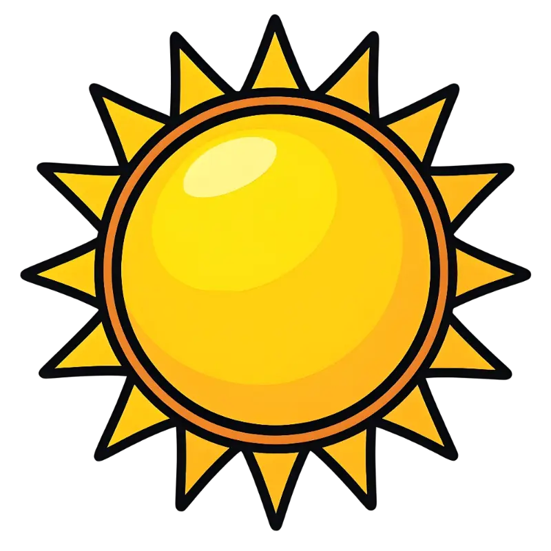 Bright Cartoon Sun with Thick Outlines and Triangular Rays