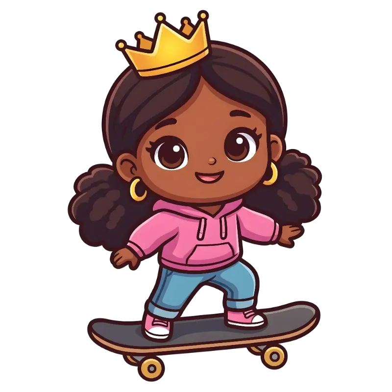 Youthful Chibi Princess Skateboarder in Pink Hoodie Illustration