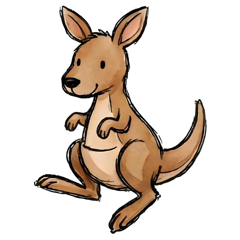 Cute Hand-drawn Watercolor Cartoon Kangaroo Illustration for Kids