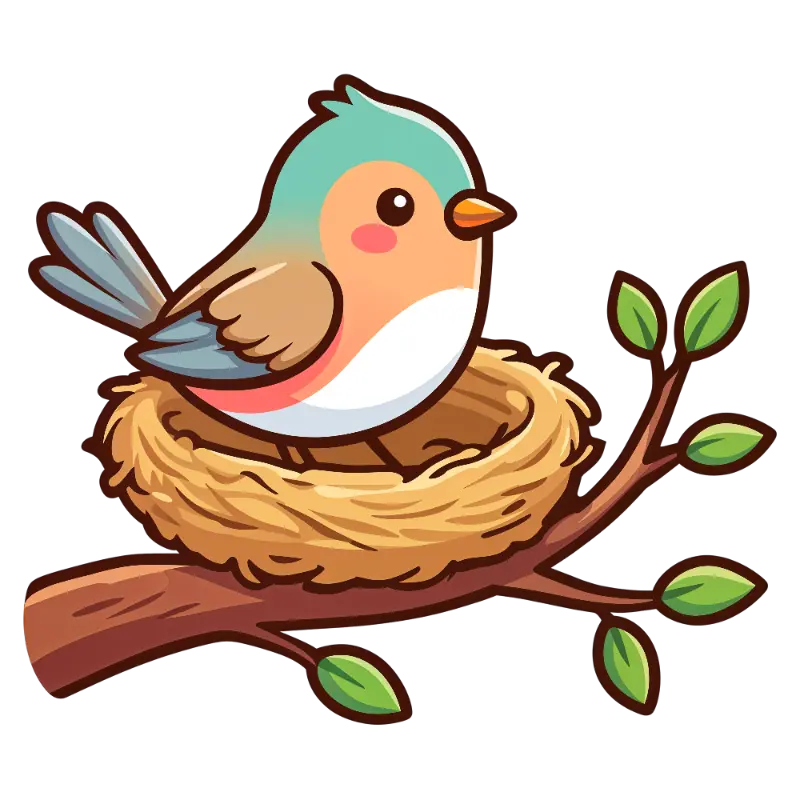 Sweet Teal and Peach Bird with Blush in Textured Nest