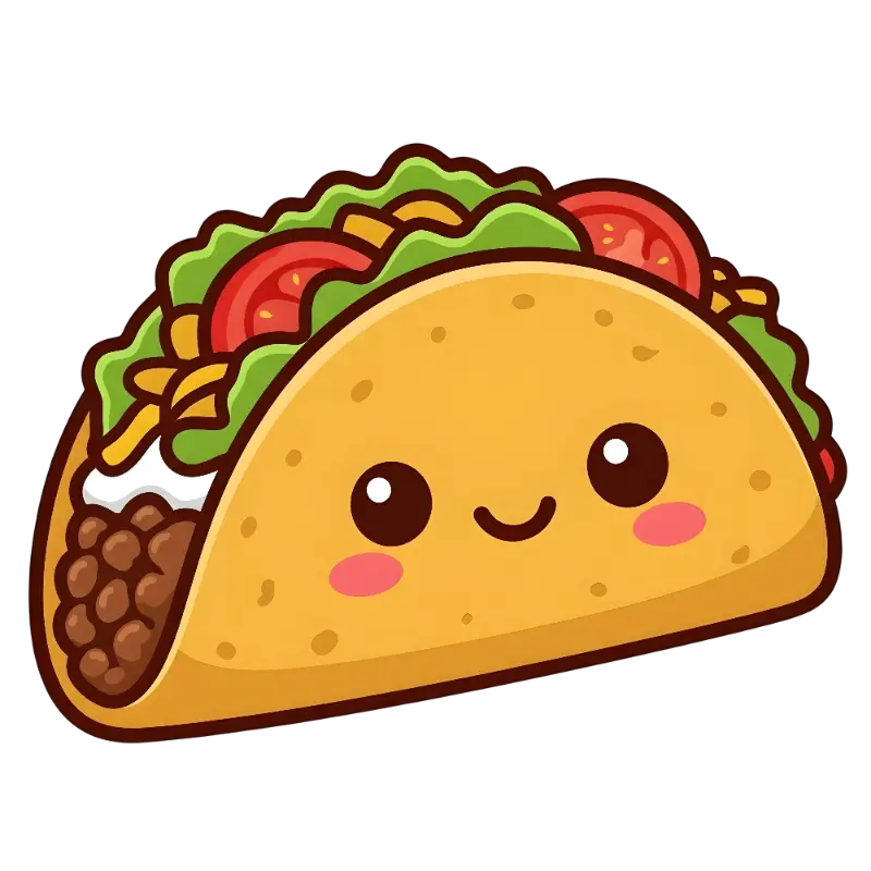 Kawaii Taco Illustration with Cheerful Expression and Rosy Cheeks