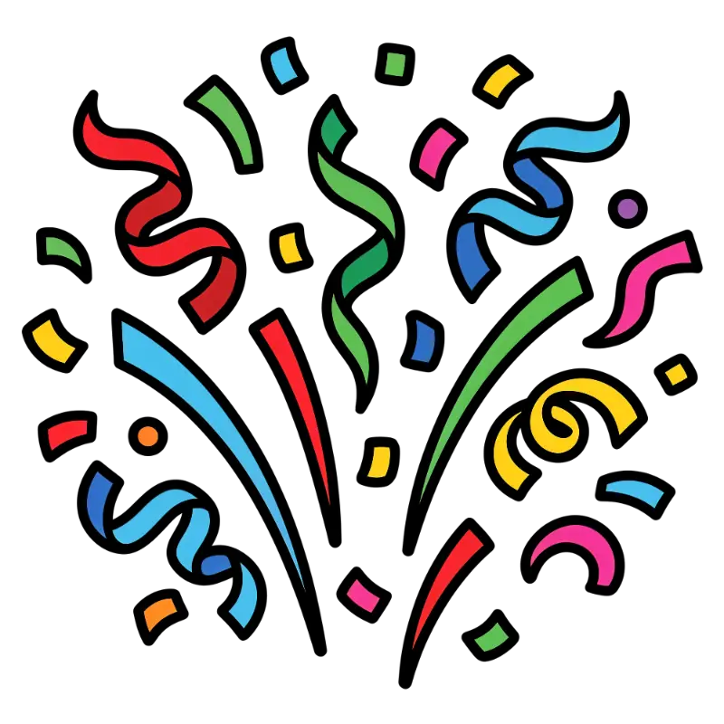 Energetic Upward Bursting Flat Confetti and Streamers