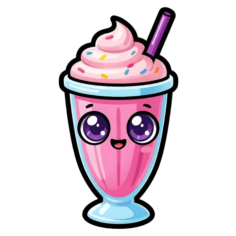 Cute Kawaii Cartoon Milkshake with Purple Eyes
