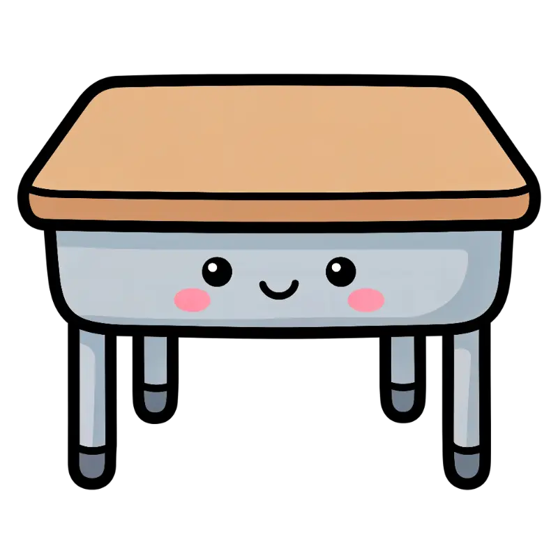 Kawaii School Desk Character with Friendly Smiling Face