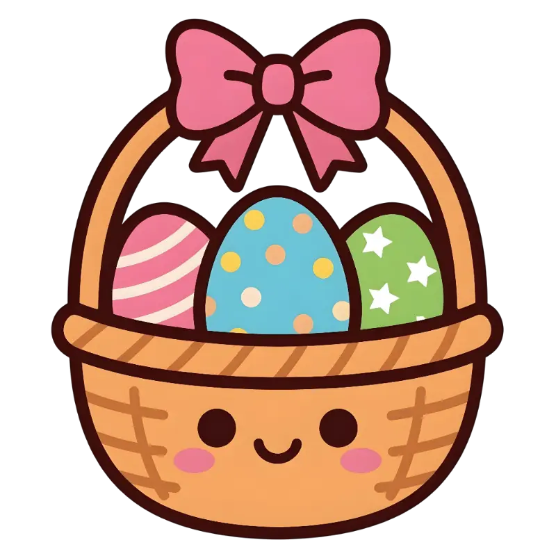 Cartoon Easter Basket with Kawaii Face