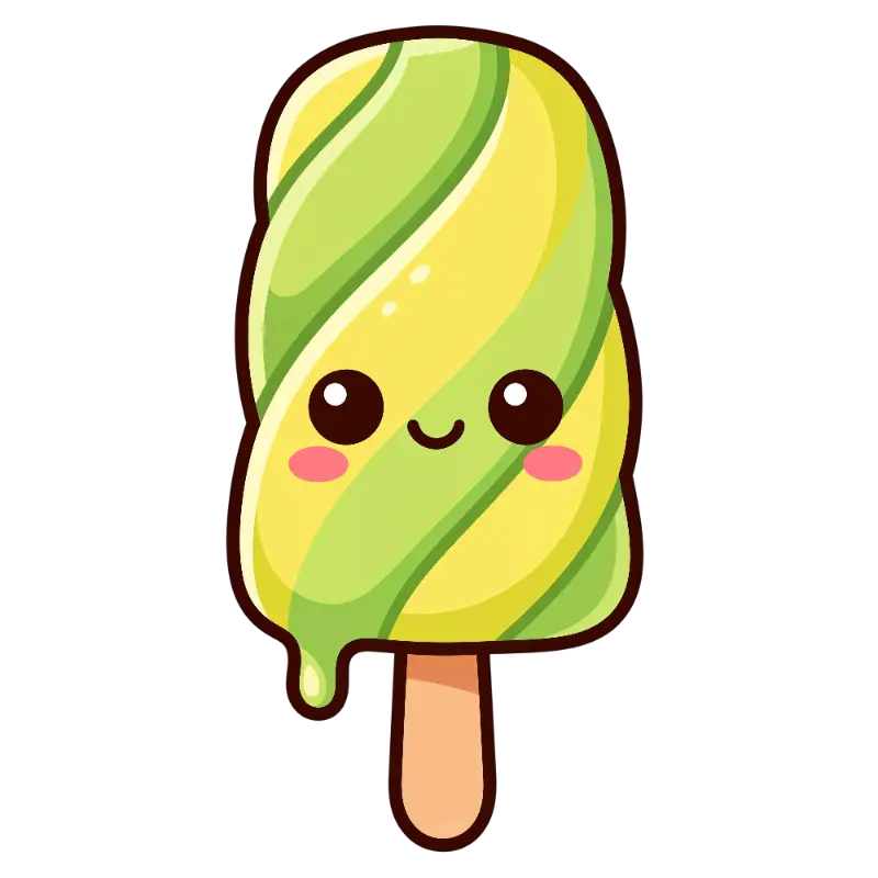 Kawaii Melting Popsicle with Swirled Yellow Green and Pink Blush Cheeks