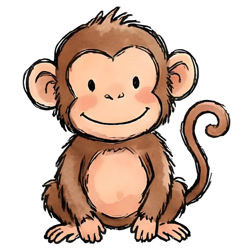 Cute Hand-drawn Watercolor Cartoon Monkey Graphic Custom Kiss-Cut Stickers