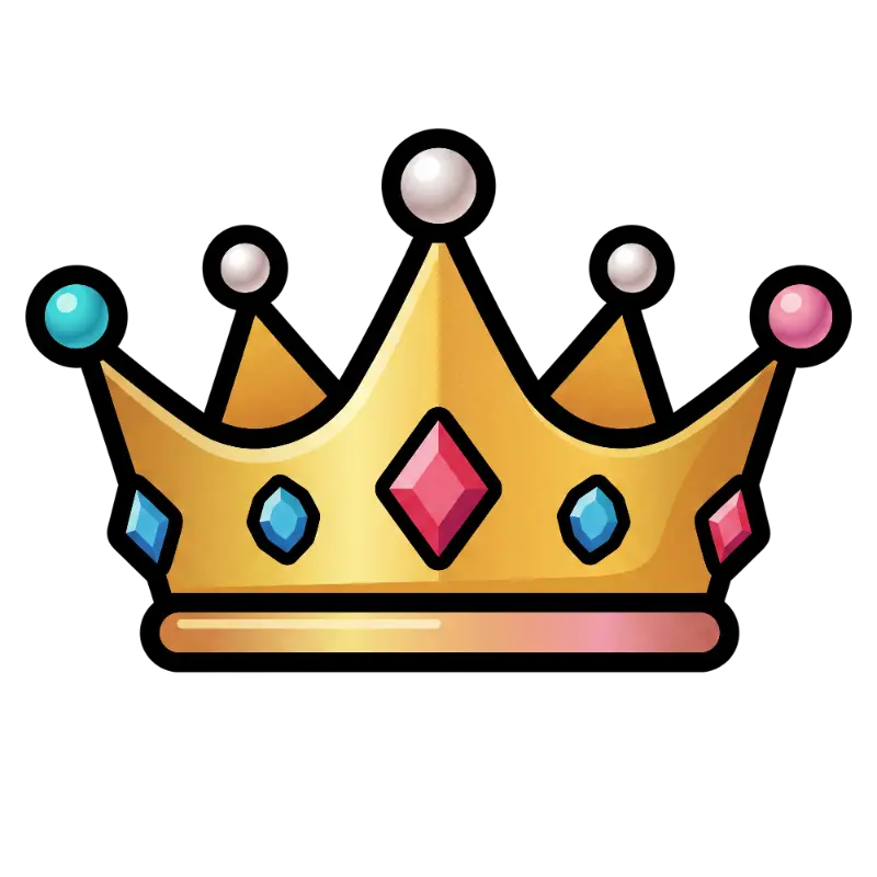 Cute Emoji Style Gold Crown with Pink and Blue Jewel Accents