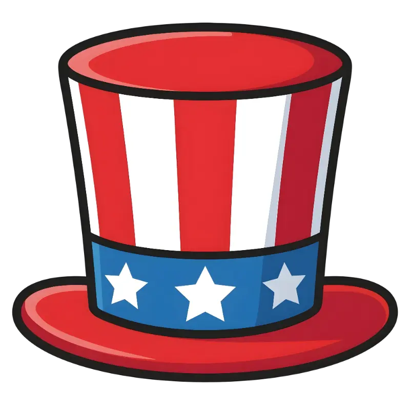 Vector Art Uncle Sam Hat with Thick Black Outline and US Flag Pattern