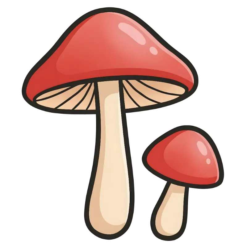 Whimsical Red Mushroom Pair with Bold Black Outlines