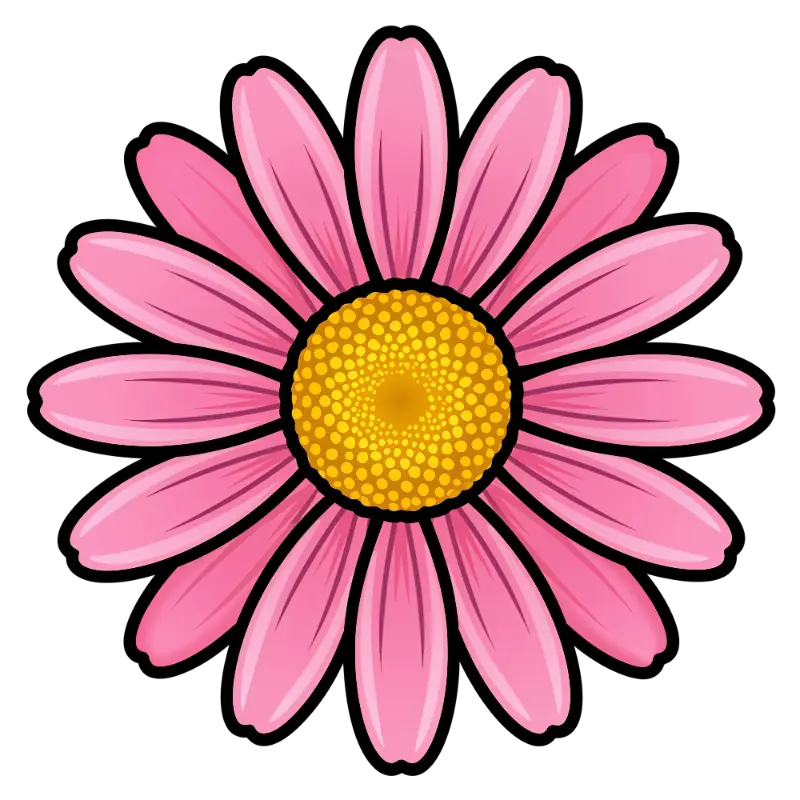 Cute Pink Flower Vector Art with Gradient Shading and Outlines