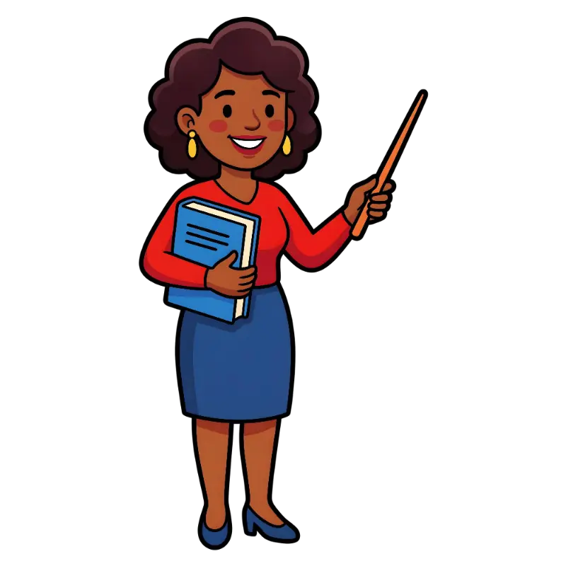Smiling Educator Illustration with Book and Pointer