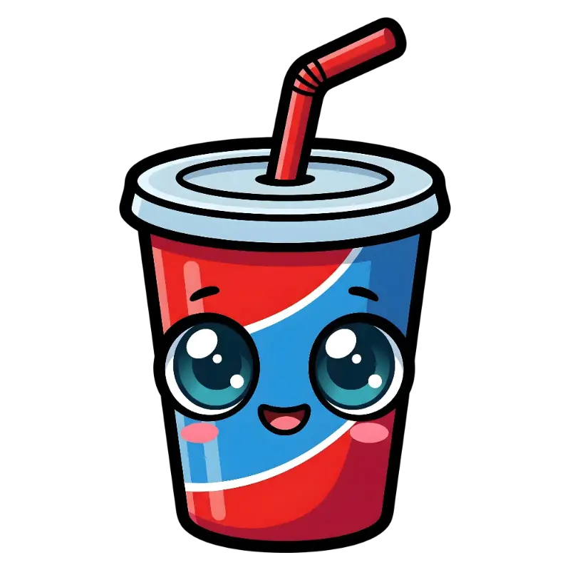 Kawaii Red and Blue Soda Cup Character with Big Eyes